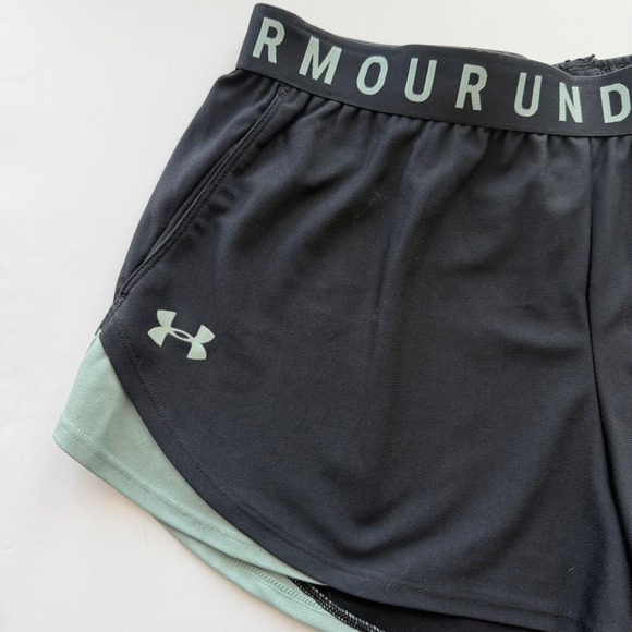 Under Armour Womens HeatGear Play Up Shorts Black Seafoam Green Large Athletic - Picture 3 of 5